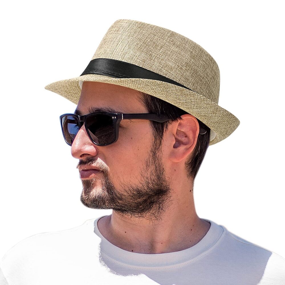 5682 Wide Brim Straw Hat,Man Summer Beach Fedora Sun Hat UPF50+, Sun